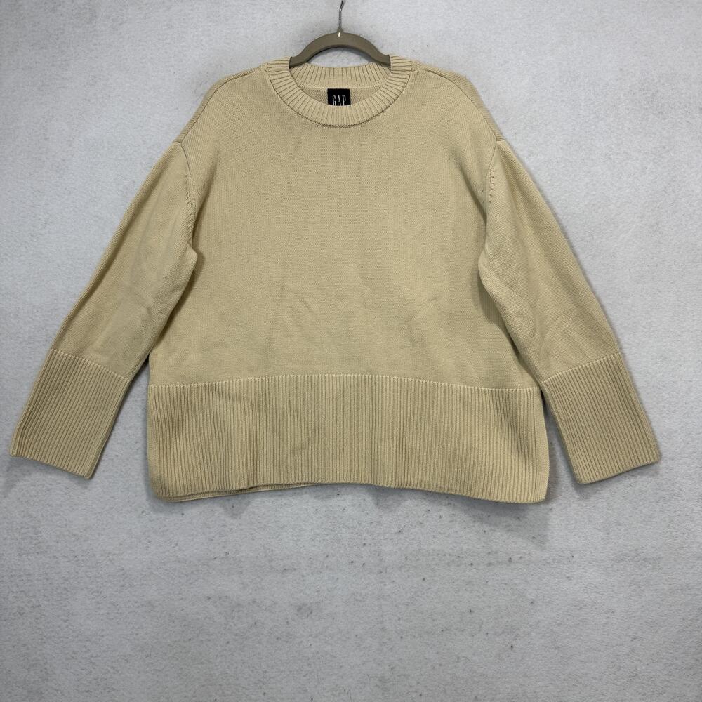 GAP Sweater Womens XL Beige 100% Cotton Crew Neck Long Sleeve Knit Pullover